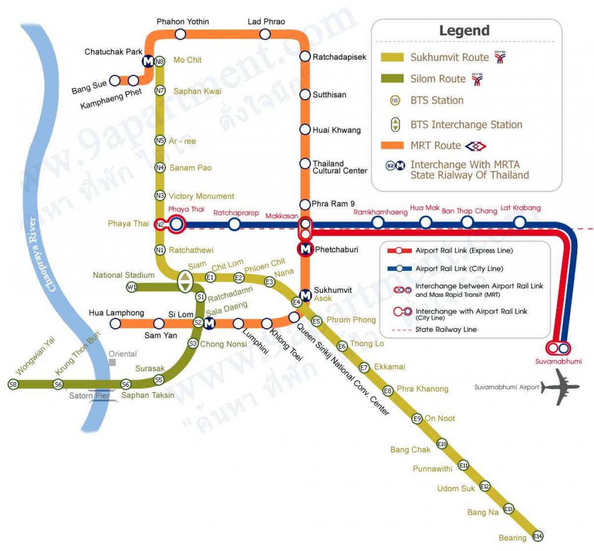 մետրոյի եւ BTS Բանգկոկի քարտեզ