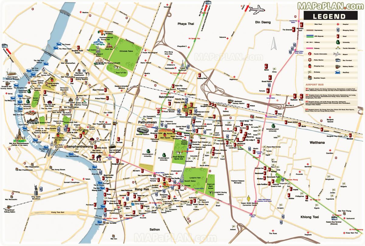 գլխավոր տեսարժան վայրեր Բանգկոկի քարտեզի վրա